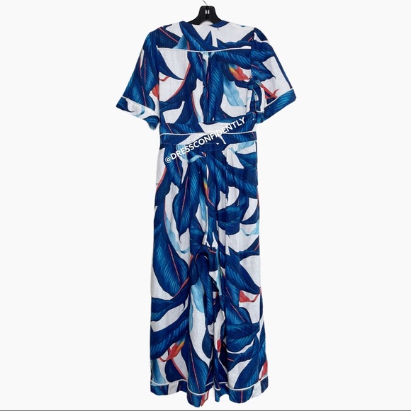 Farm Rio Blue Palm Tailored Wide Leg Linen Jumpsuit - Picture 7 of 9